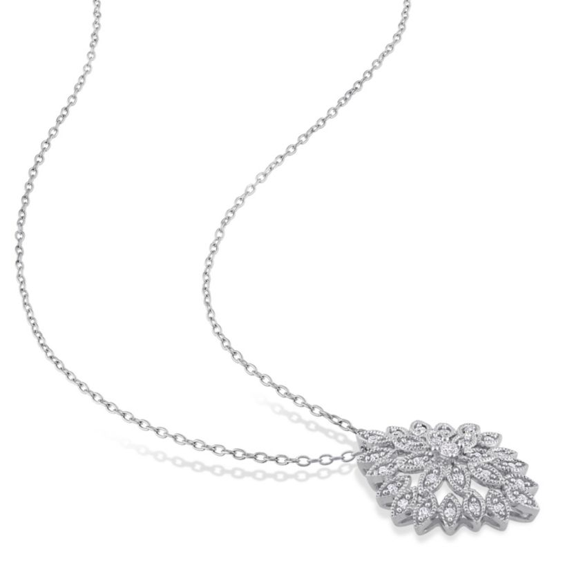 1/4 CT TW Diamond Cluster Floral Pendant with Chain in Sterling Silver