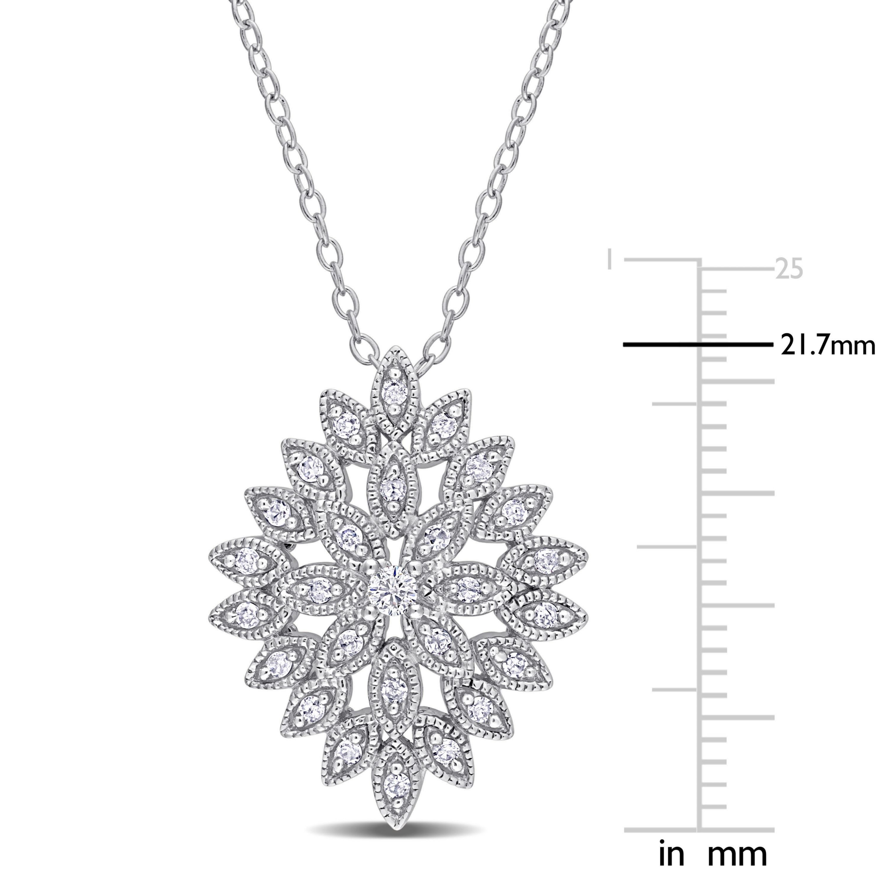 1/4 CT TW Diamond Cluster Floral Pendant with Chain in Sterling Silver