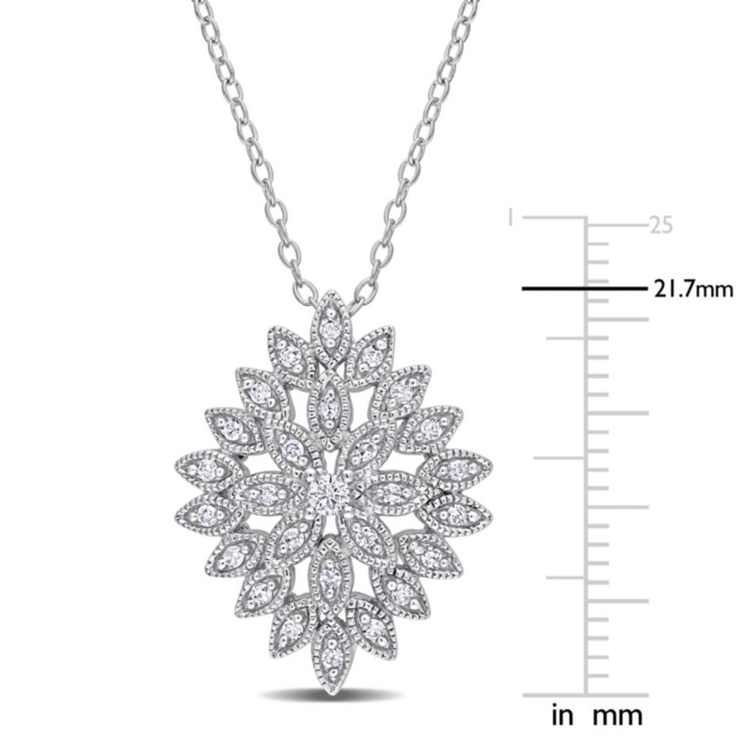 1/4 CT TW Diamond Cluster Floral Pendant with Chain in Sterling Silver