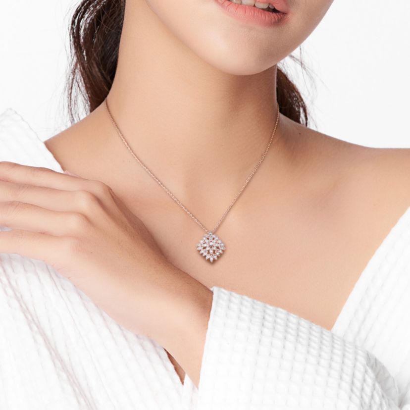 1/4 CT TW Diamond Cluster Floral Pendant with Chain in Sterling Silver