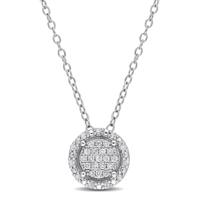 1/6 CT TW Diamond Cluster Halo Necklace in Sterling Silver