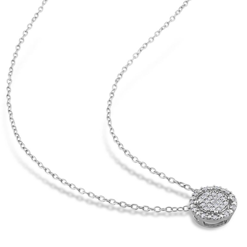 1/6 CT TW Diamond Cluster Halo Necklace in Sterling Silver