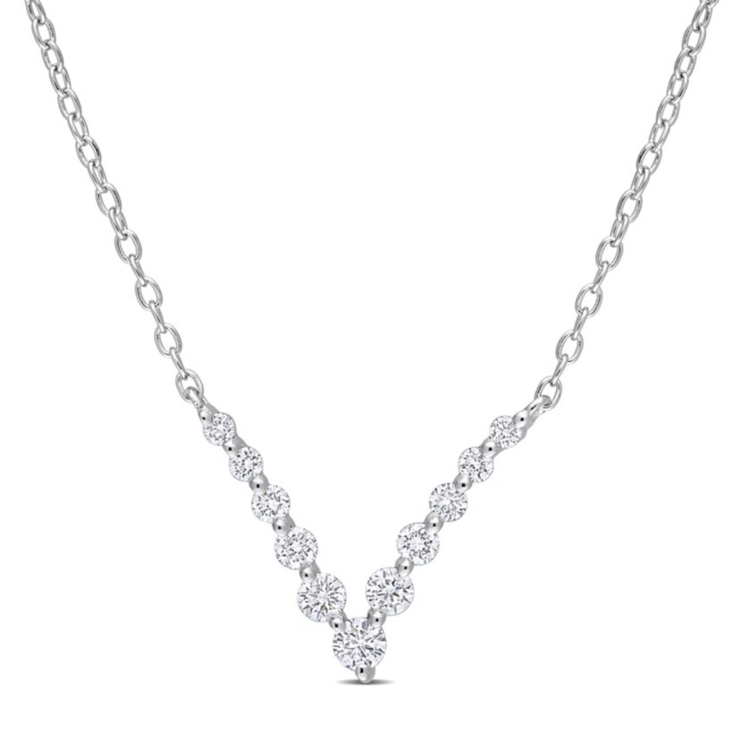 1/3 CT TGW Lab Created Diamond Graduated V Necklace in Platinum Plated Sterling Silver