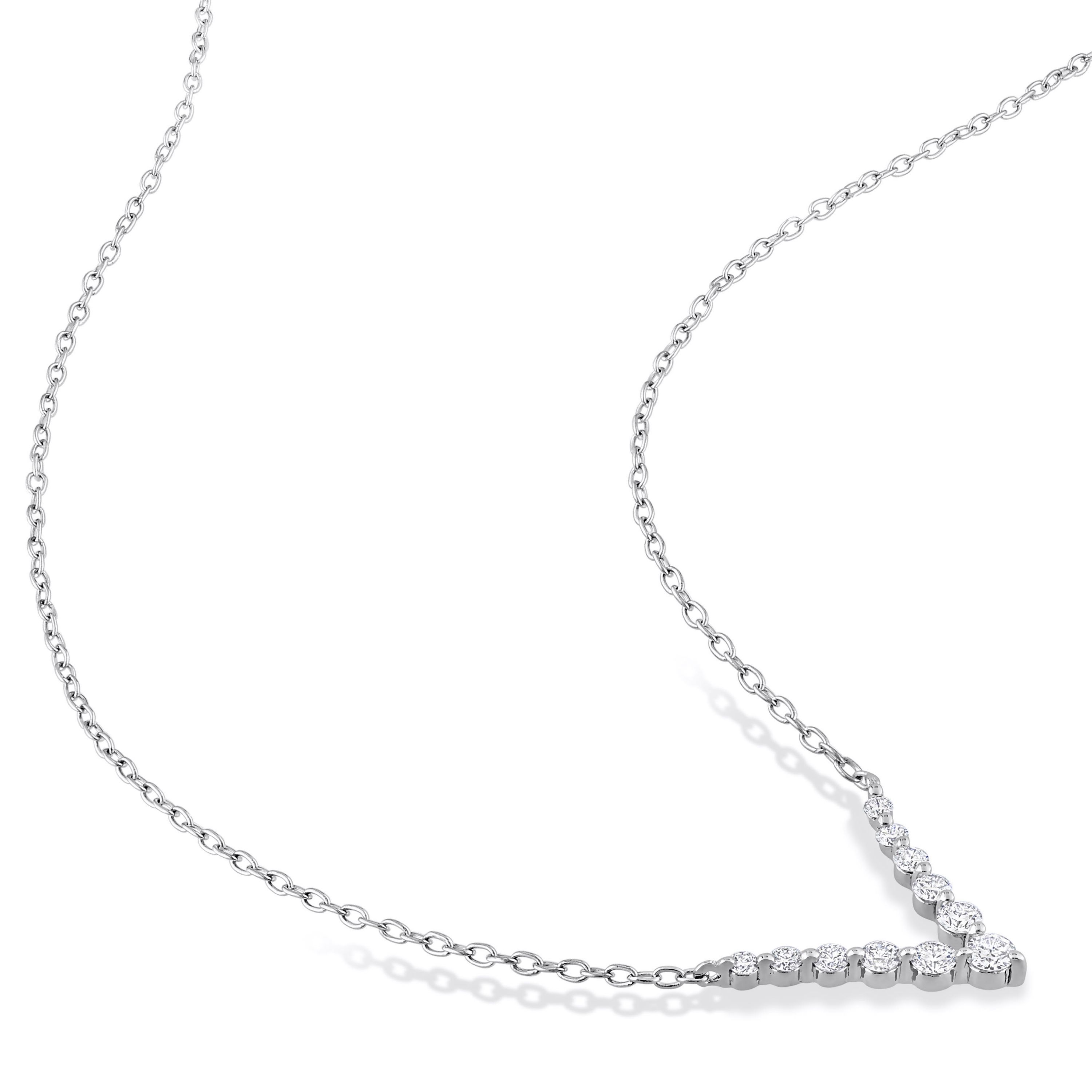 1/3 CT TGW Lab Created Diamond Graduated V Necklace in Platinum Plated Sterling Silver