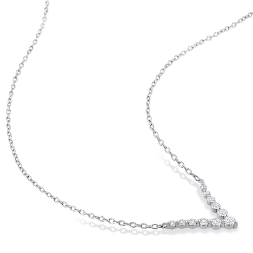 1/3 CT TGW Lab Created Diamond Graduated V Necklace in Platinum Plated Sterling Silver