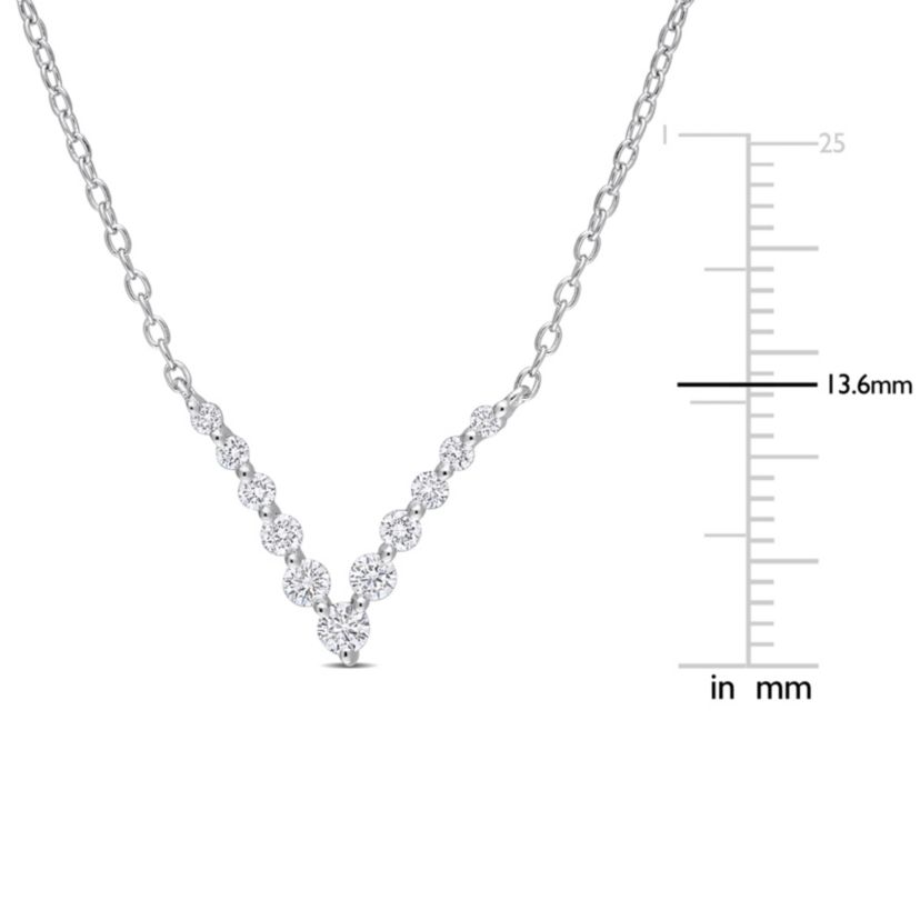 1/3 CT TGW Lab Created Diamond Graduated V Necklace in Platinum Plated Sterling Silver