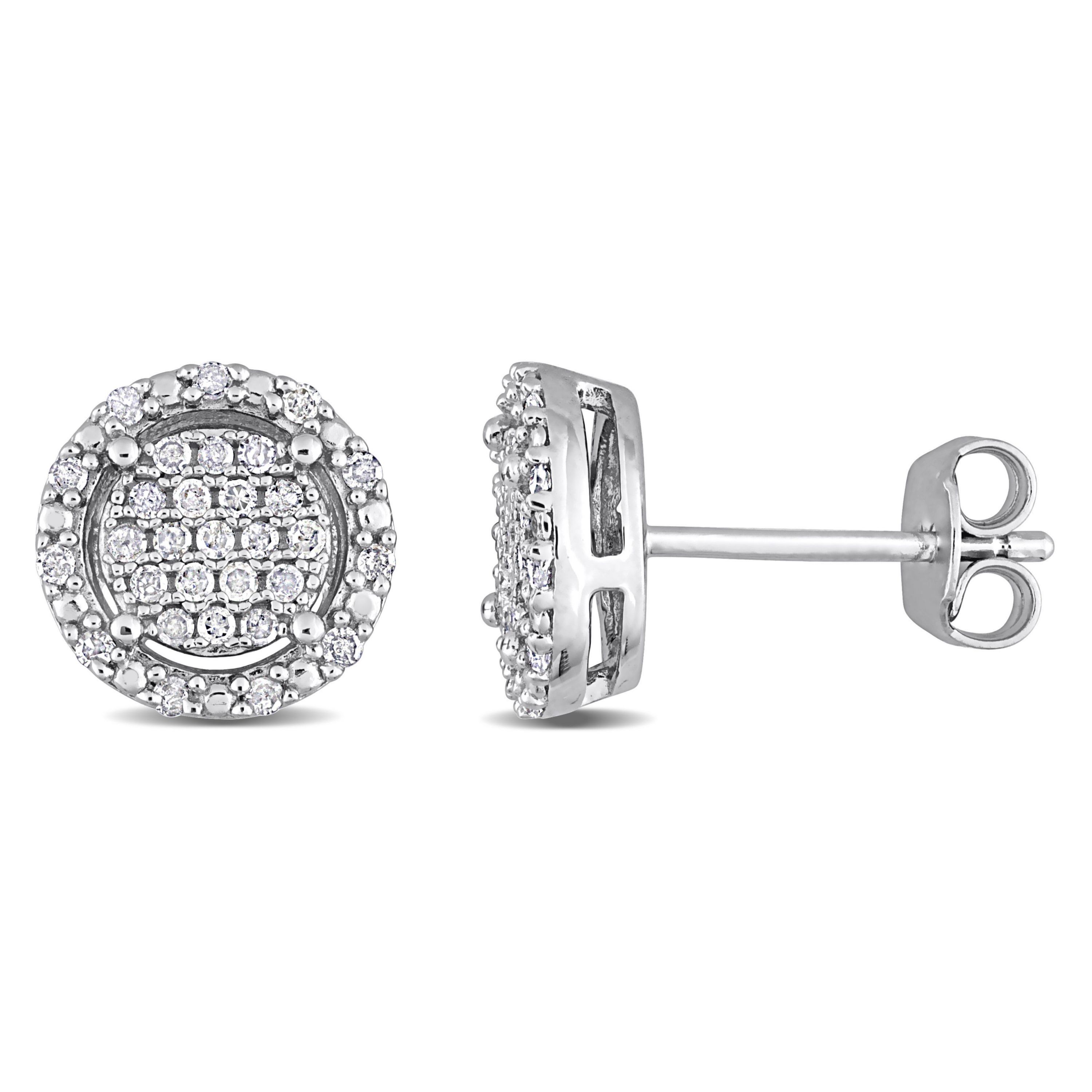 1/3 CT TW Diamond Cluster Halo Earrings in Sterling Silver