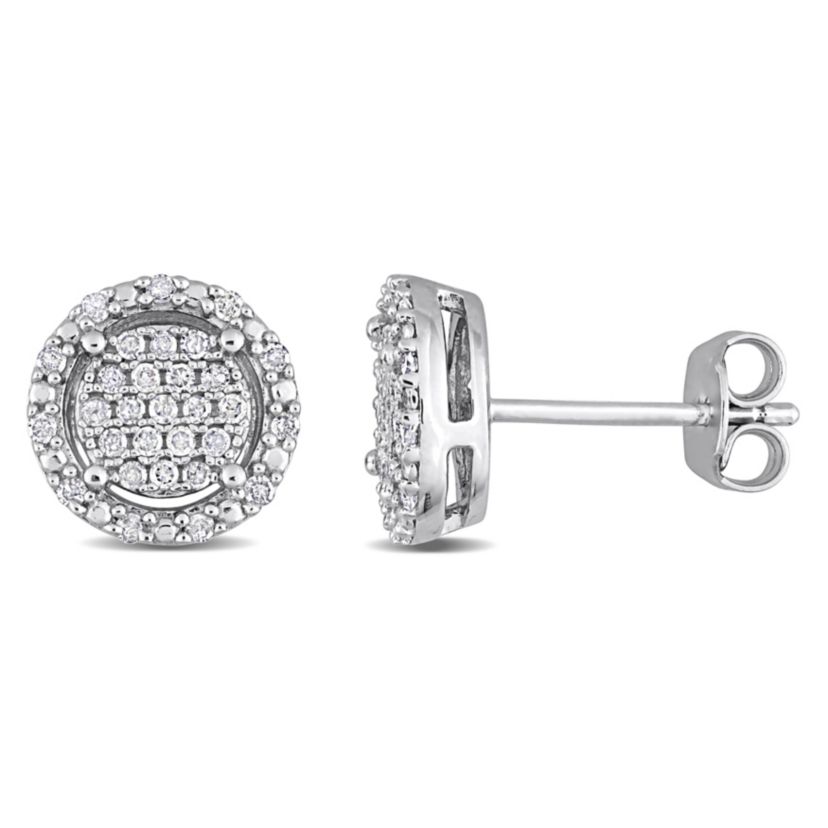 1/3 CT TW Diamond Cluster Halo Earrings in Sterling Silver