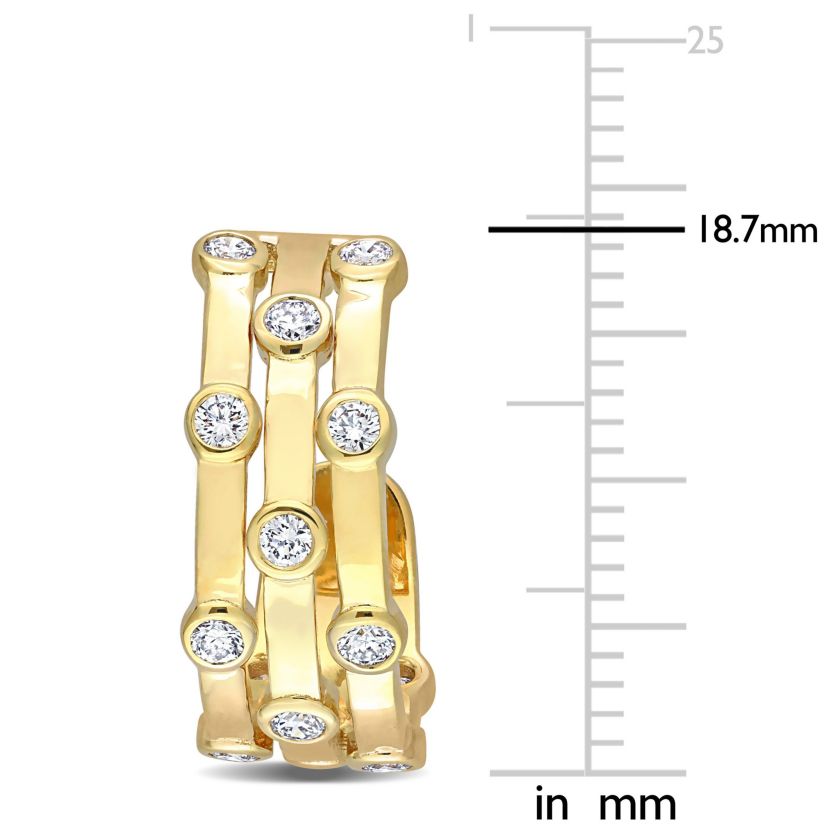 7/8 CT TGW Lab Created Diamond Triple Row Vintage Hoop Earrings in 18k Gold Plated Silver
