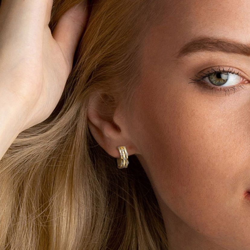 7/8 CT TGW Lab Created Diamond Triple Row Vintage Hoop Earrings in 18k Gold Plated Silver