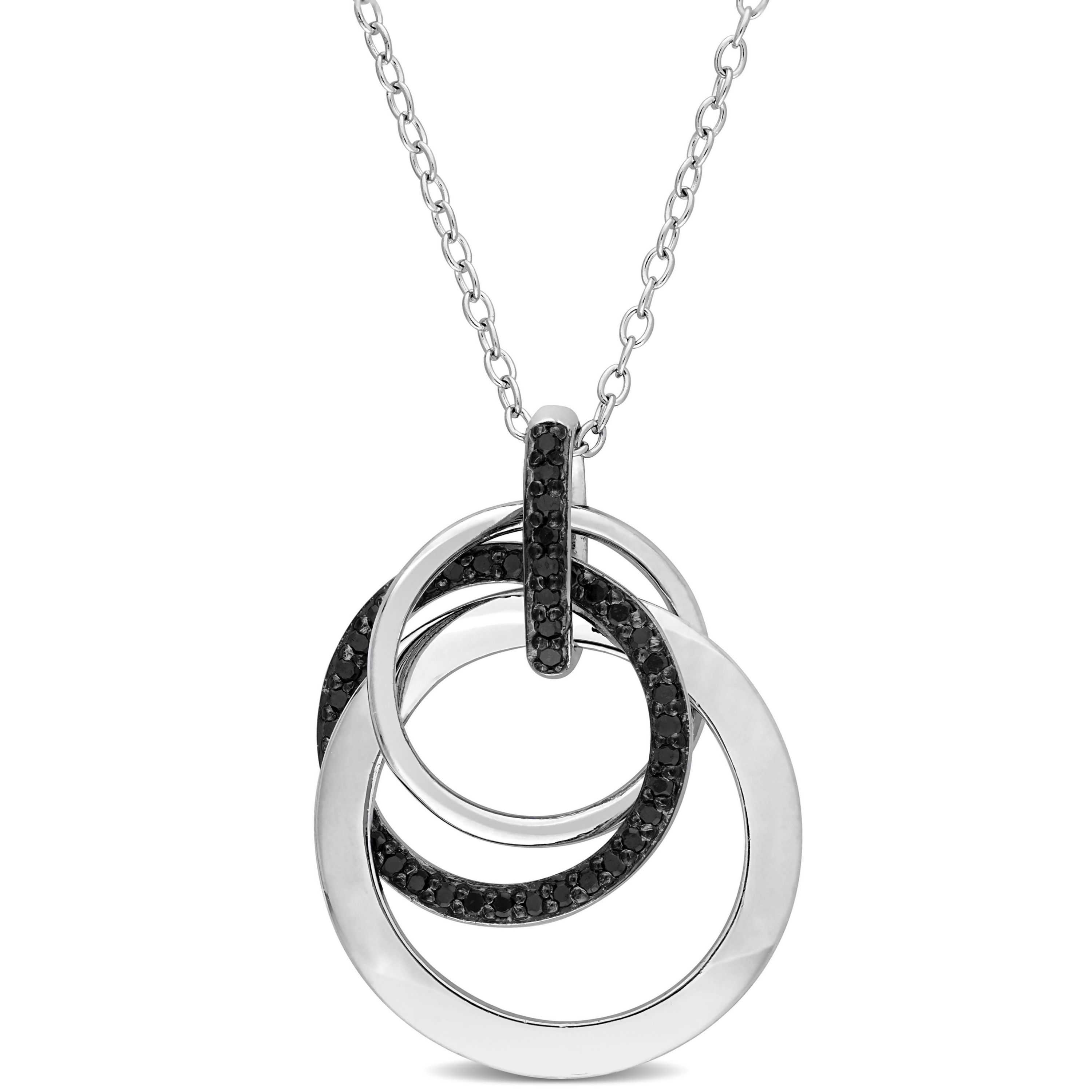 1/5 CT TW Black Diamond Triple Interlocked Circles Necklace in Sterling Silver