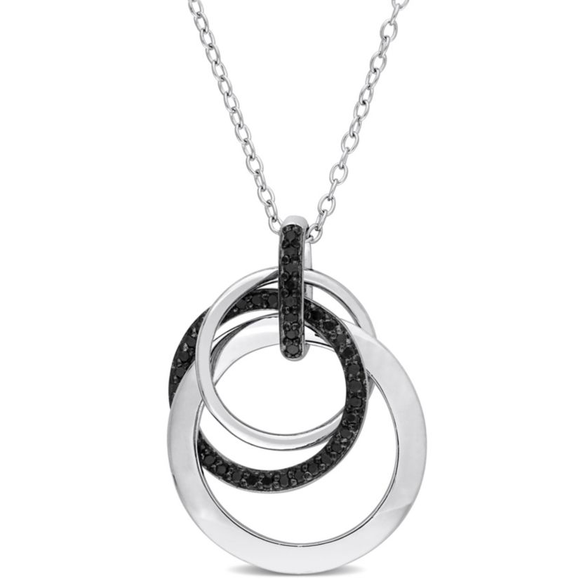 1/5 CT TW Black Diamond Triple Interlocked Circles Necklace in Sterling Silver