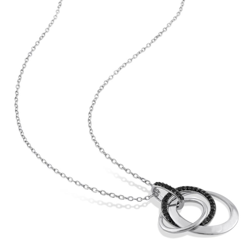 1/5 CT TW Black Diamond Triple Interlocked Circles Necklace in Sterling Silver