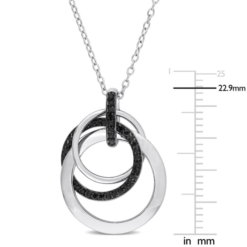 1/5 CT TW Black Diamond Triple Interlocked Circles Necklace in Sterling Silver