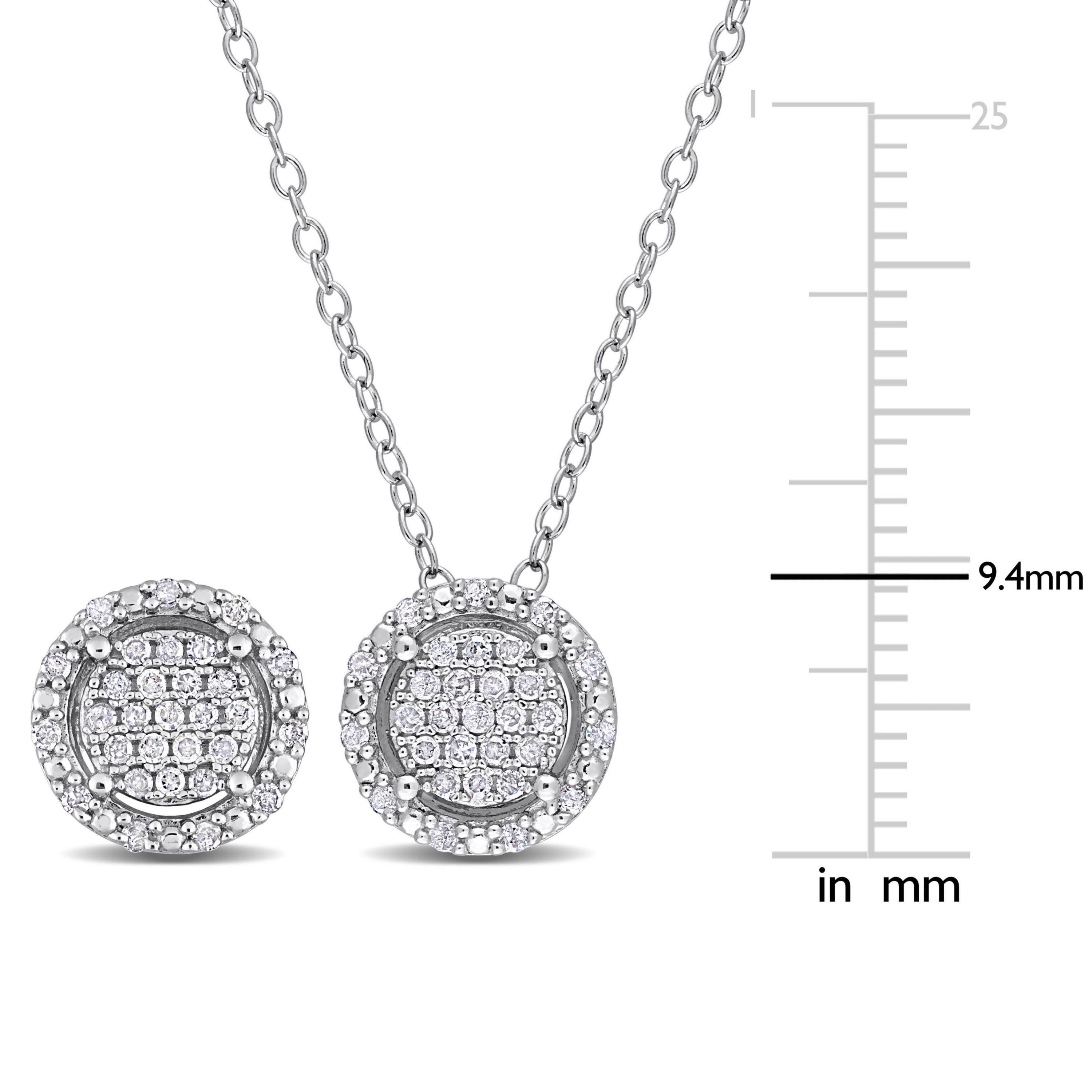 2-Piece Set 1/2 CT TW Diamond Halo Cluster Necklace and Earrings in Sterling Silver