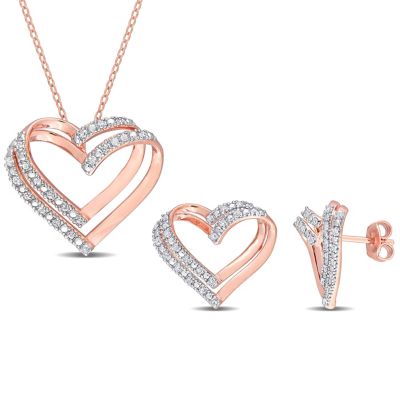 Belk & Co 2-Piece Set 2/5 CT TW Diamond Heart Necklace and Earrings in Sterling Silver, White