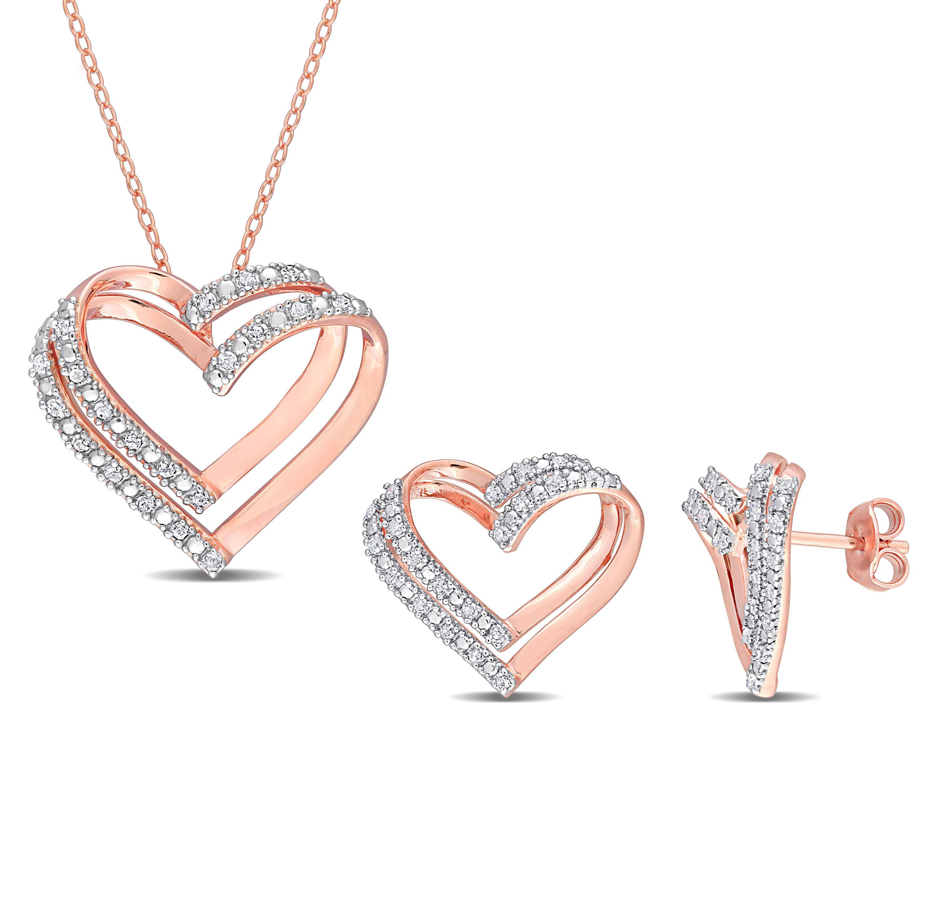 2-Piece Set 2/5 CT TW Diamond Heart Necklace and Earrings in Sterling Silver