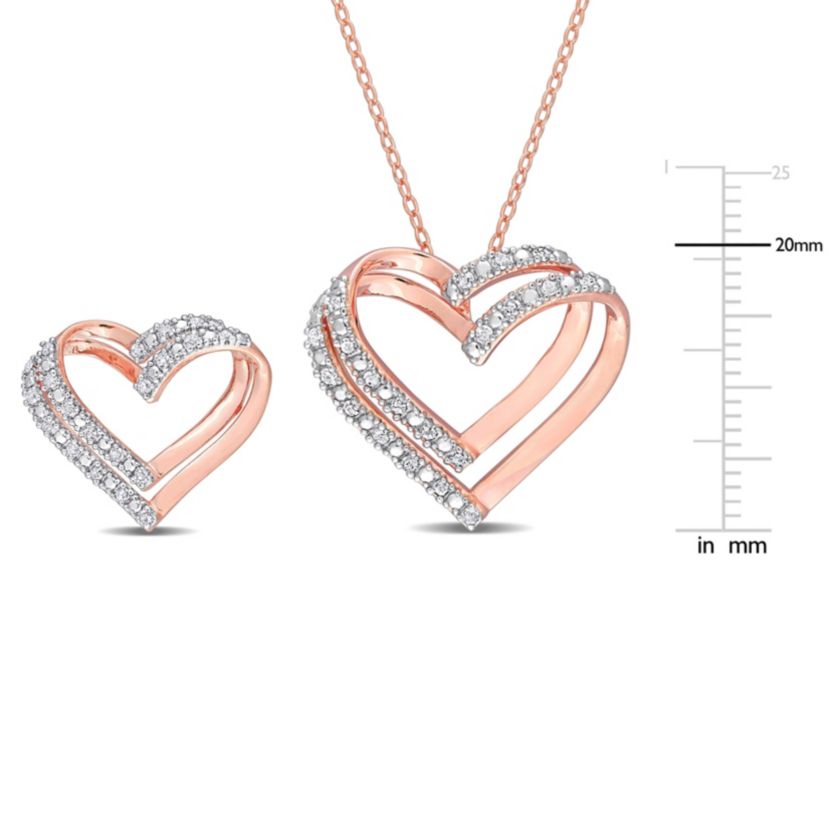 2-Piece Set 2/5 CT TW Diamond Heart Necklace and Earrings in Sterling Silver