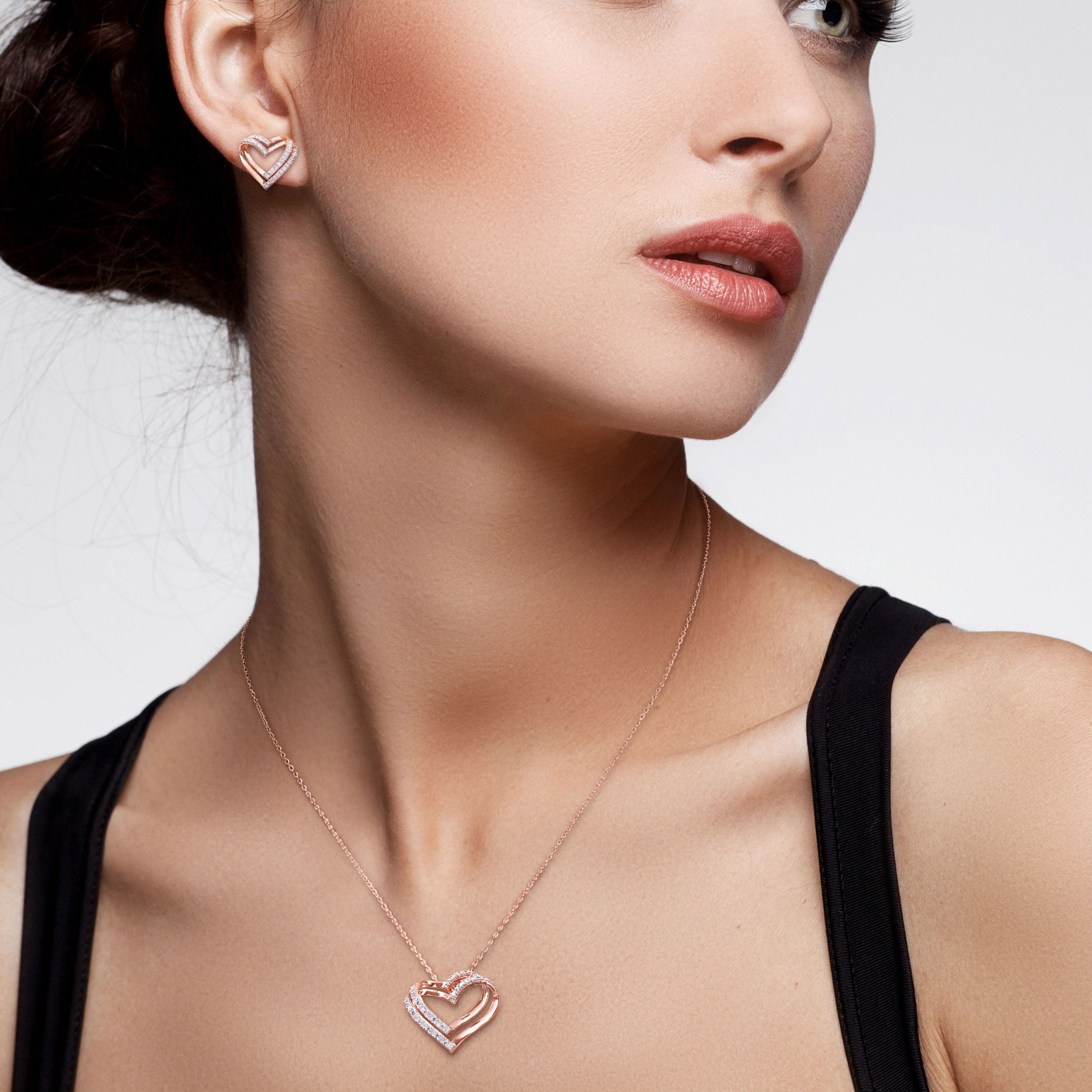 2-Piece Set 2/5 CT TW Diamond Heart Necklace and Earrings in Sterling Silver