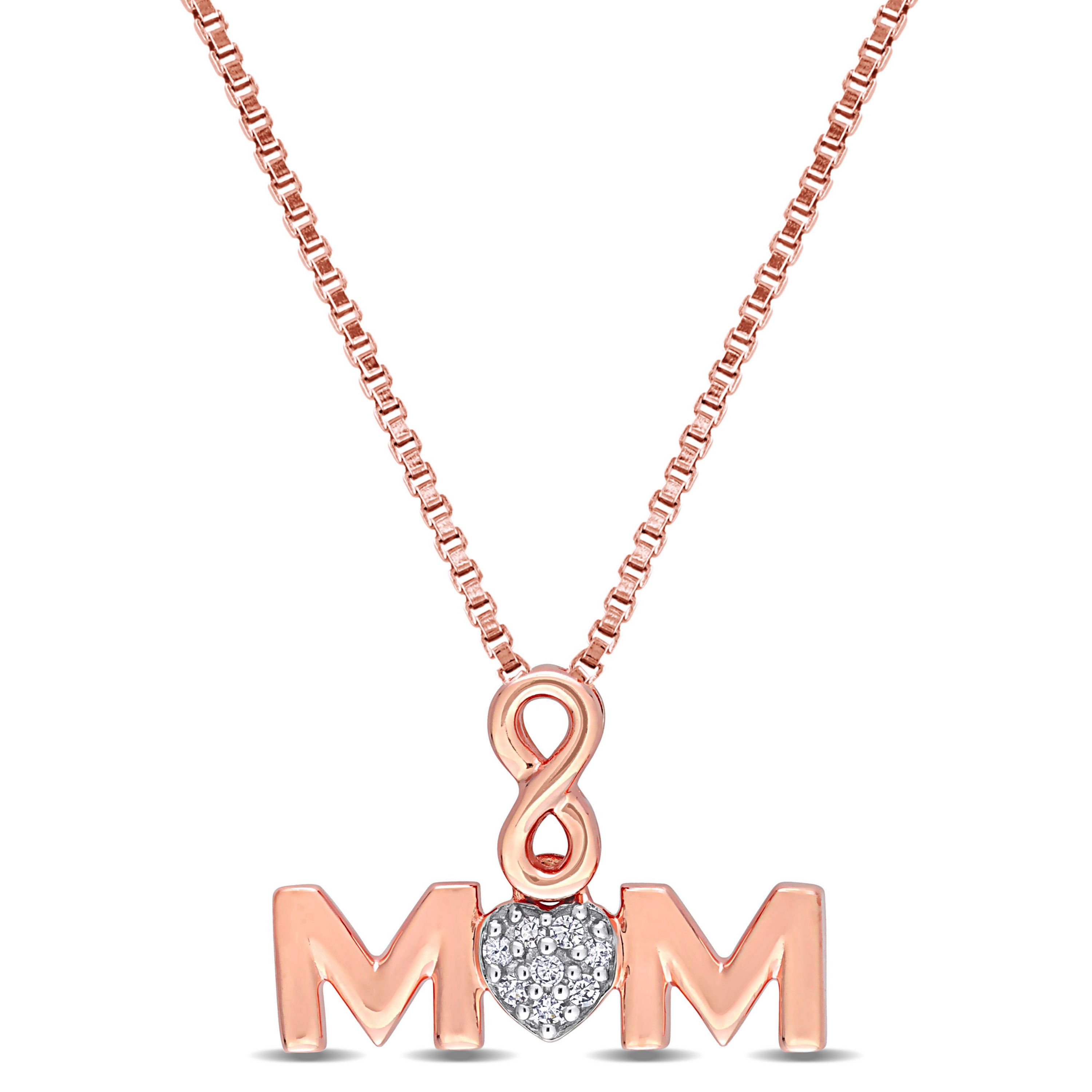 Diamond Infinity "MOM"  Necklace in Rose Plated Sterling Silver