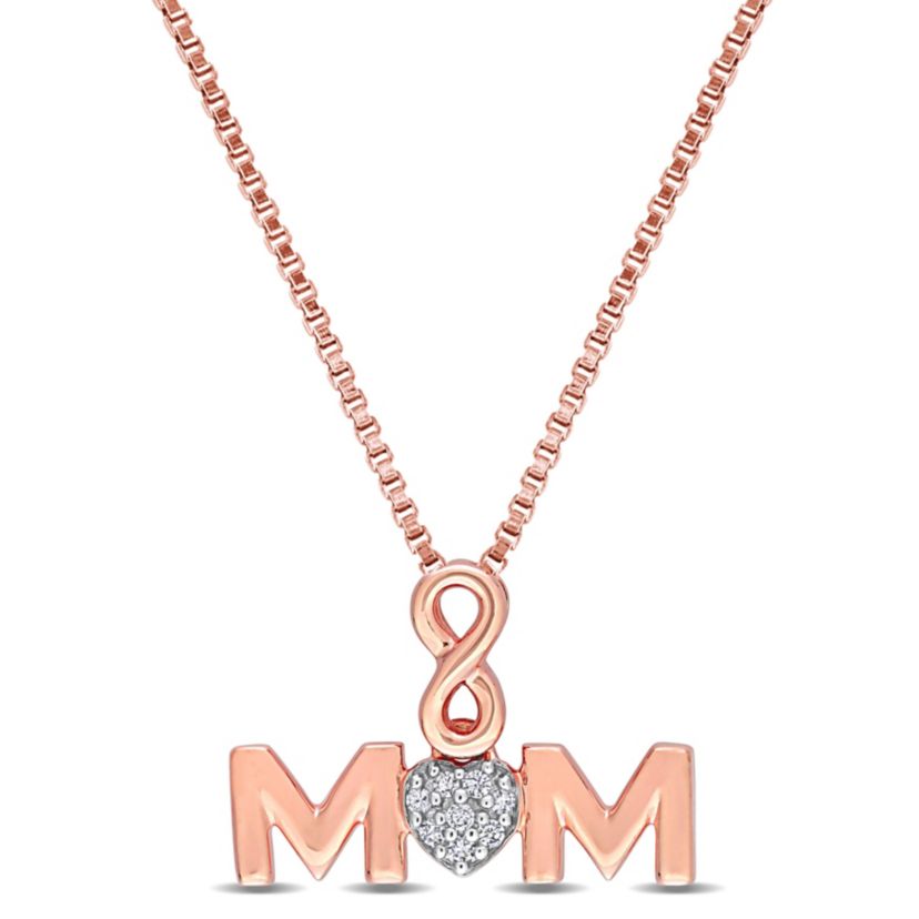 Diamond Infinity "MOM"  Necklace in Rose Plated Sterling Silver