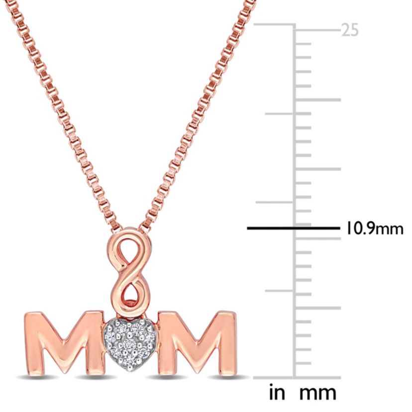 Diamond Infinity "MOM"  Necklace in Rose Plated Sterling Silver
