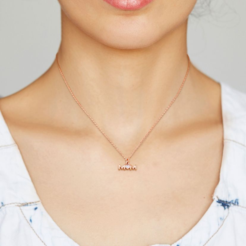 Diamond Infinity "MOM"  Necklace in Rose Plated Sterling Silver