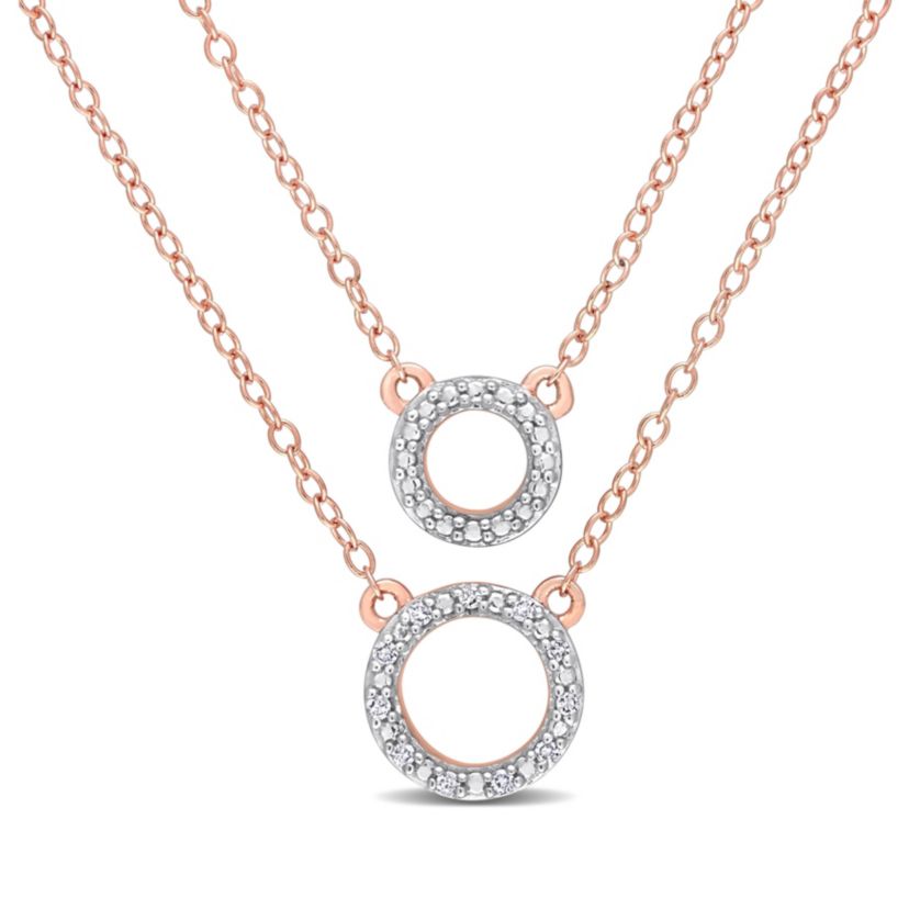 Diamond Accent Circle Two-Strand Necklace in Rose Plated Sterling Silver
