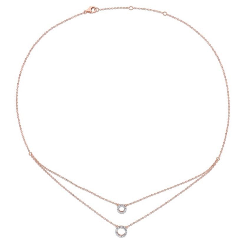 Diamond Accent Circle Two-Strand Necklace in Rose Plated Sterling Silver