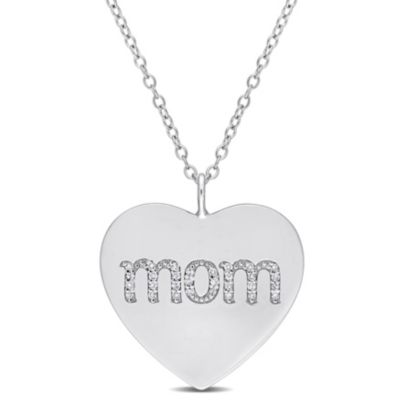 Belk & Co 1/10 CT TW Diamond 'Mom' Engraved Heart Necklace in Sterling Silver, White