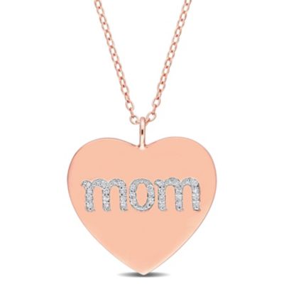 Belk & Co 1/10 CT TW Diamond 'Mom' Engraved Heart Necklace in Rose Plated Sterling Silver