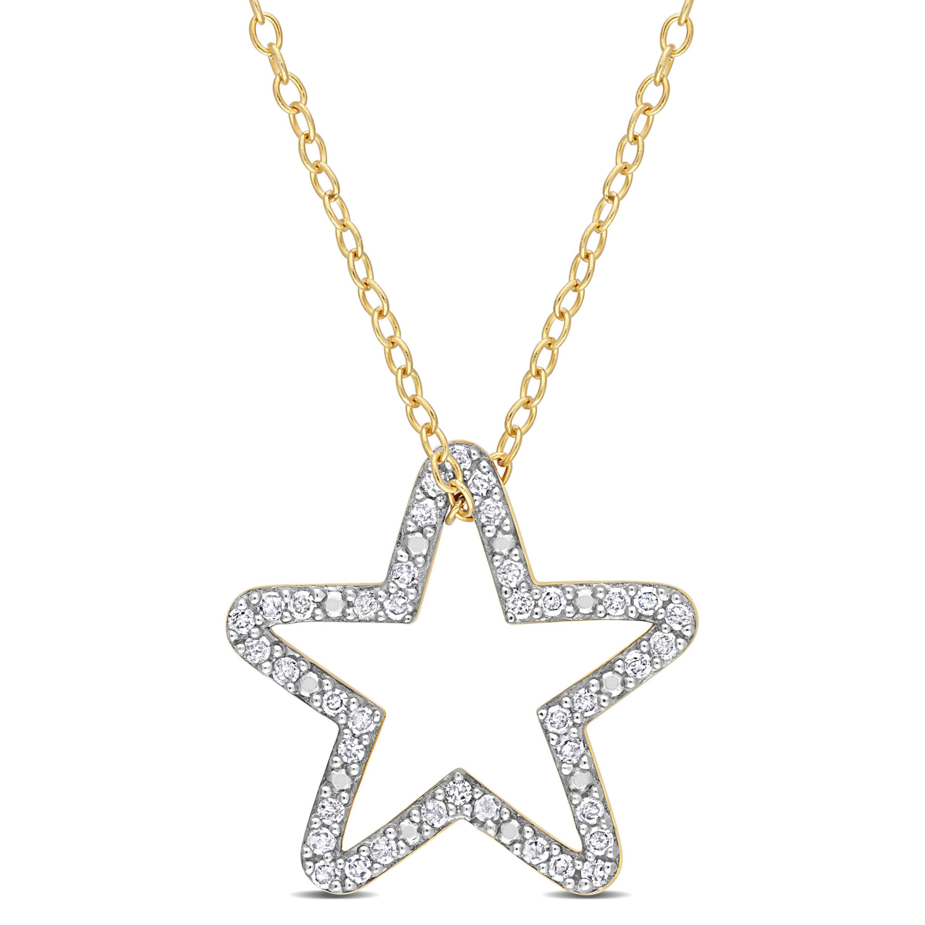 1/5 CT TW Diamond Star Pendant with Chain in Yellow Plated Sterling Silver