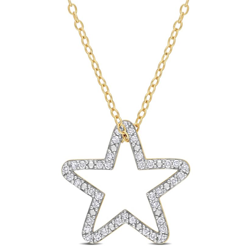 1/5 CT TW Diamond Star Pendant with Chain in Yellow Plated Sterling Silver