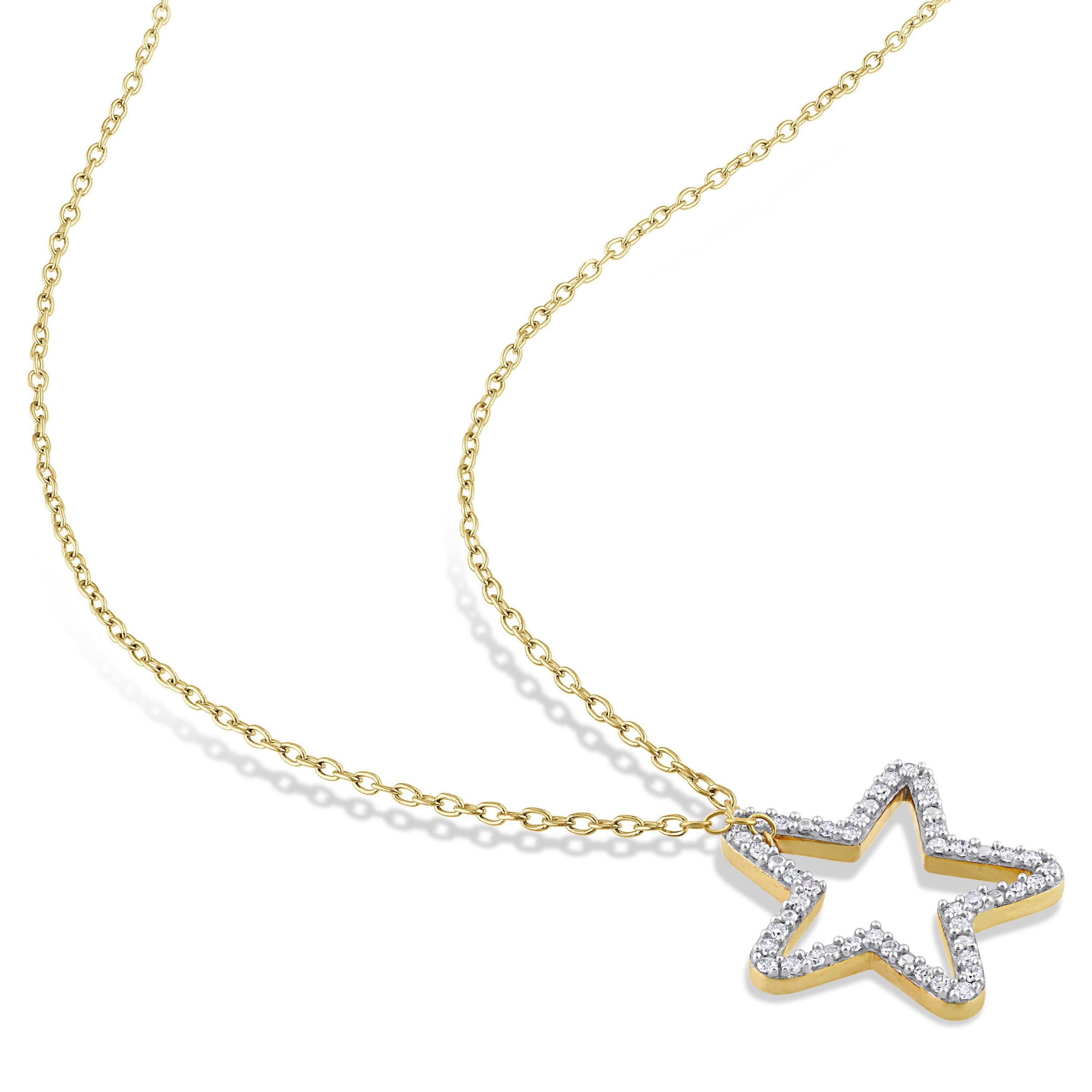 1/5 CT TW Diamond Star Pendant with Chain in Yellow Plated Sterling Silver