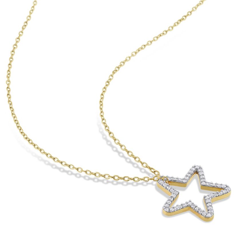 1/5 CT TW Diamond Star Pendant with Chain in Yellow Plated Sterling Silver
