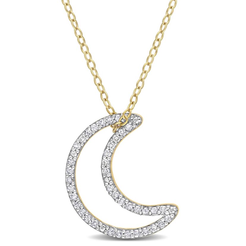 1/5 CT TW Diamond Moon Pendant with Chain in Yellow Plated Sterling Silver