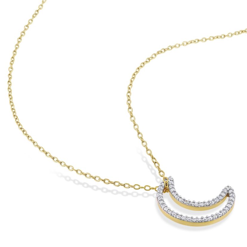 1/5 CT TW Diamond Moon Pendant with Chain in Yellow Plated Sterling Silver
