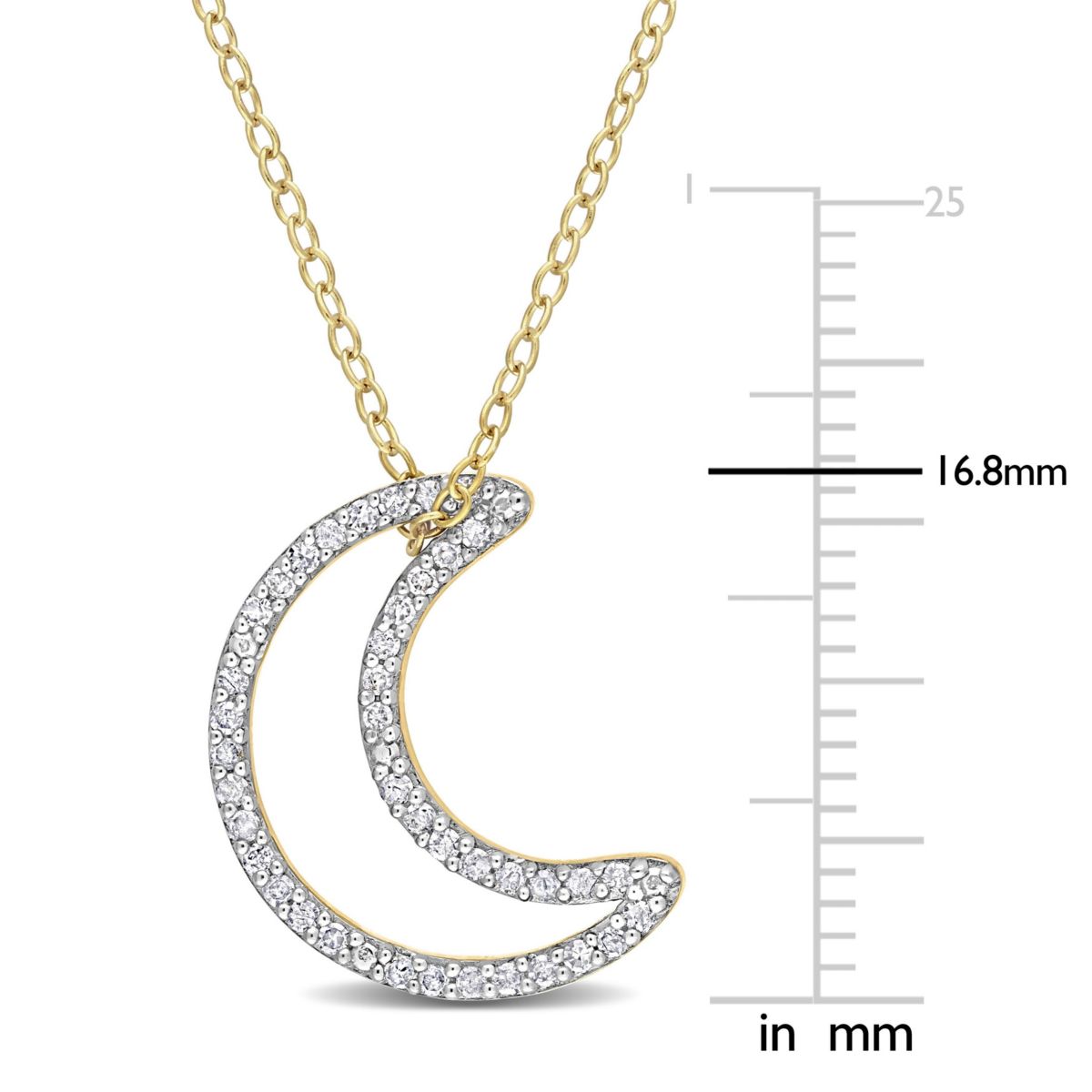 1/5 CT TW Diamond Moon Pendant with Chain in Yellow Plated Sterling Silver