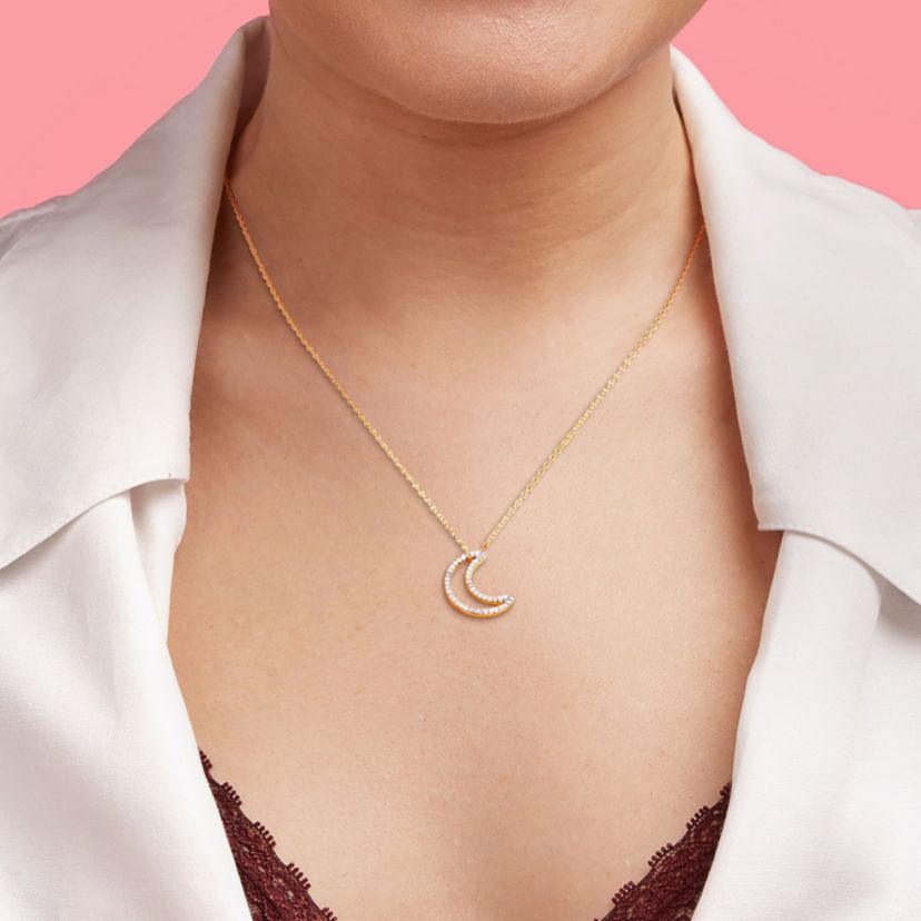 1/5 CT TW Diamond Moon Pendant with Chain in Yellow Plated Sterling Silver