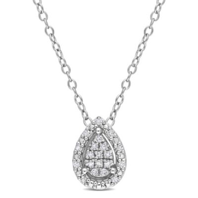 Belk & Co 1/10 CT TW Diamond Teardrop Halo Necklace in Sterling Silver, White