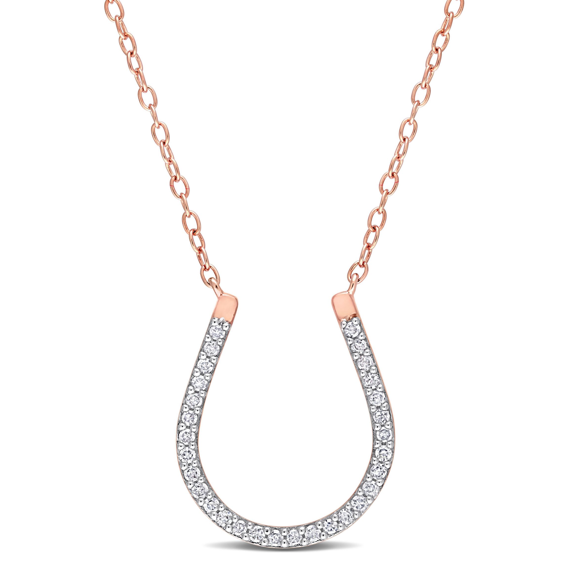 1/6 CT TW Diamond Horseshoe Necklace in Rose Plated Sterling Silver
