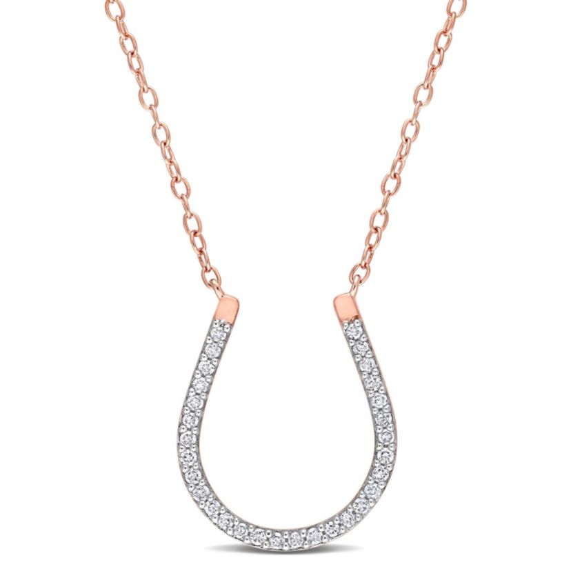 1/6 CT TW Diamond Horseshoe Necklace in Rose Plated Sterling Silver