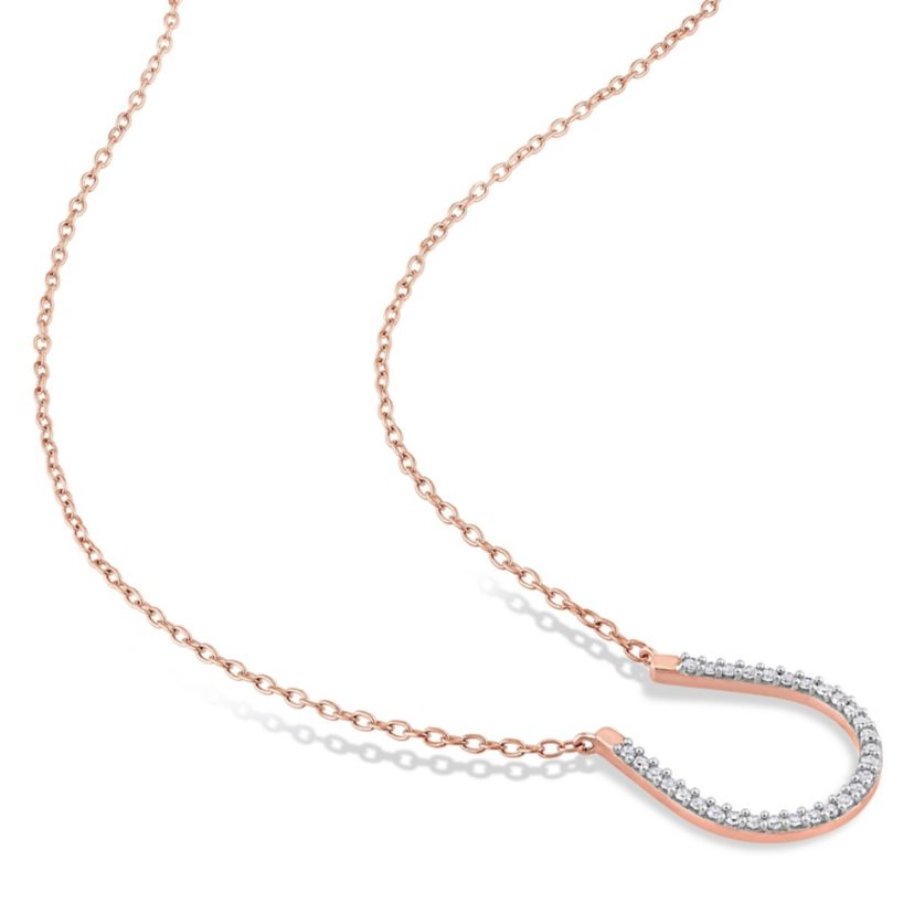 1/6 CT TW Diamond Horseshoe Necklace in Rose Plated Sterling Silver