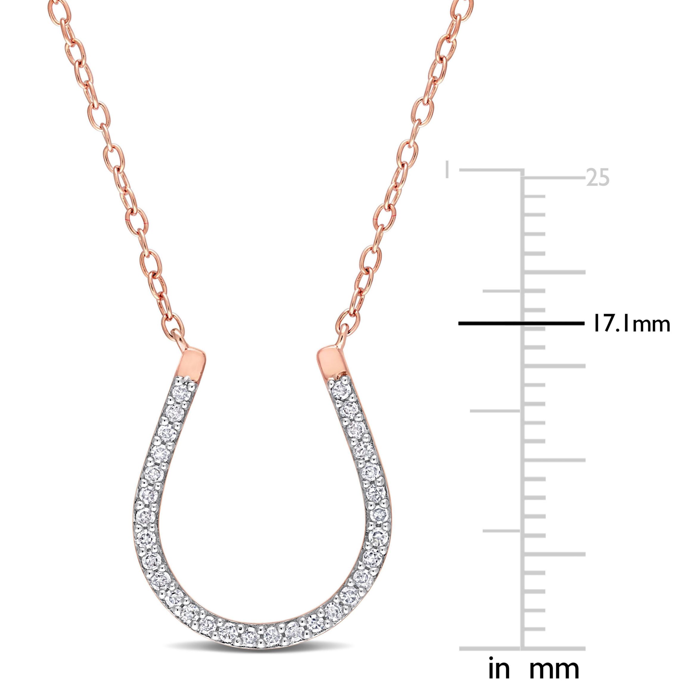 1/6 CT TW Diamond Horseshoe Necklace in Rose Plated Sterling Silver