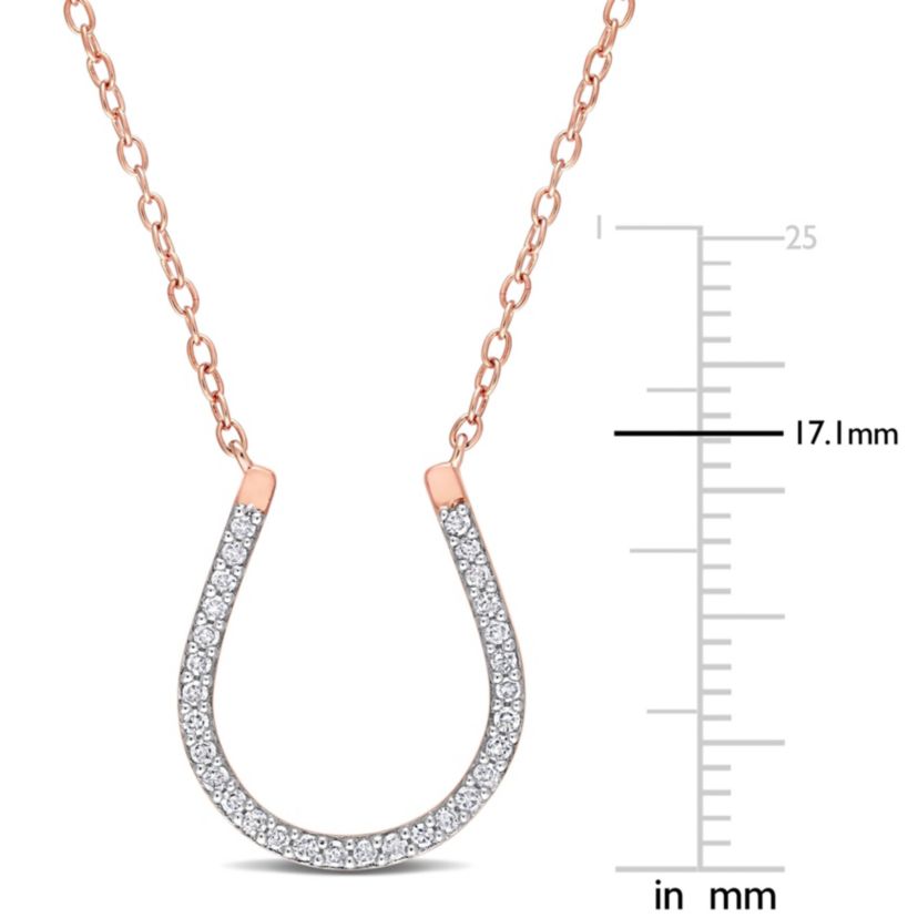 1/6 CT TW Diamond Horseshoe Necklace in Rose Plated Sterling Silver