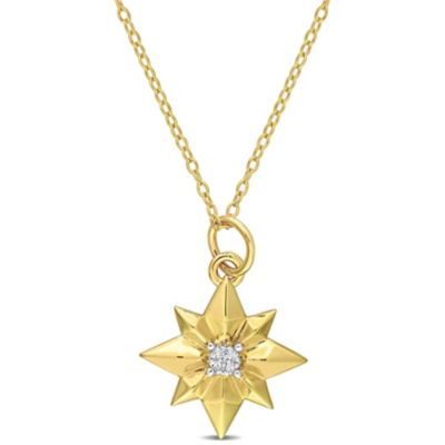 Belk & Co Diamond Accent North Star Charm Necklace in Yellow Plated Sterling Silver