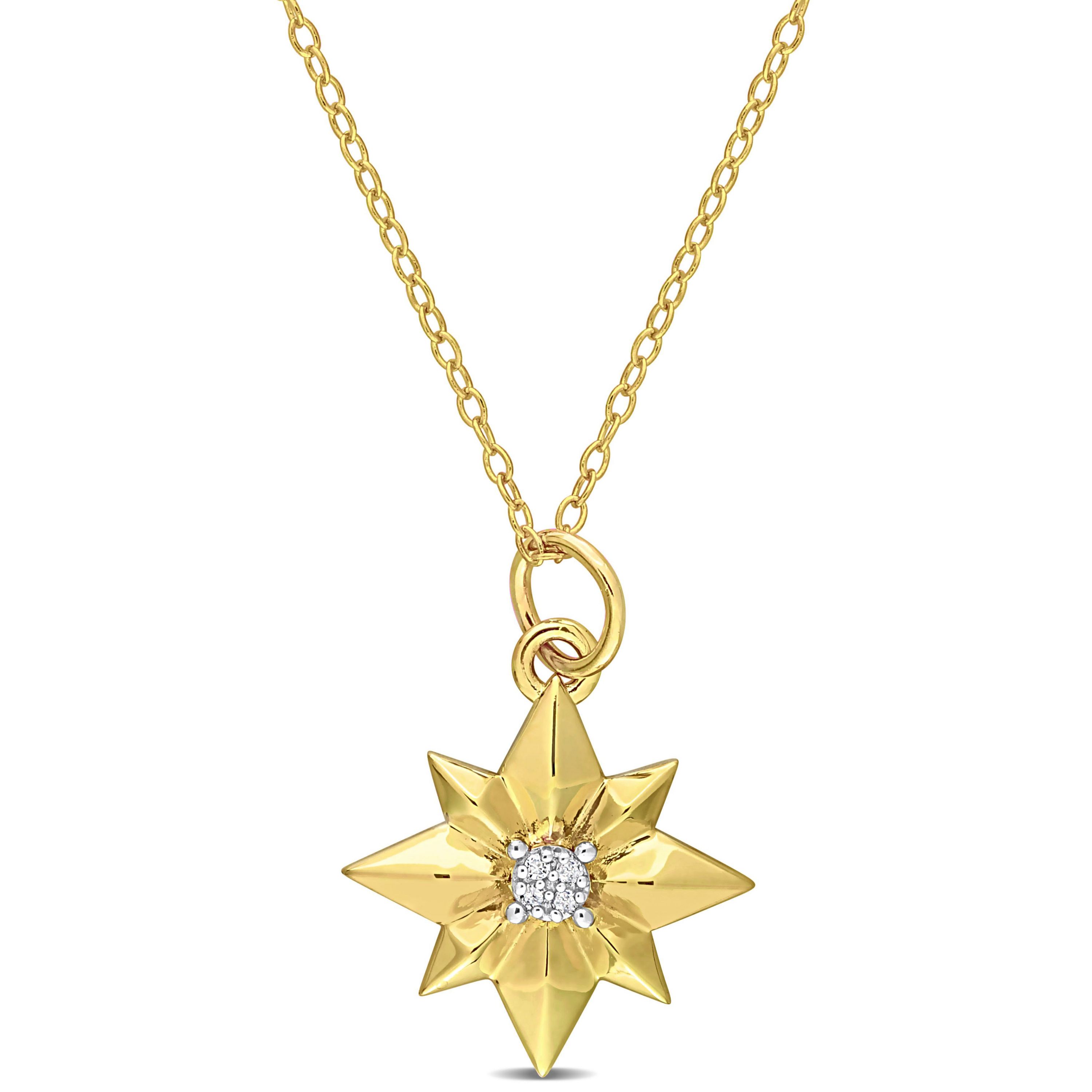 Diamond Accent North Star Charm Necklace in Yellow Plated Sterling Silver