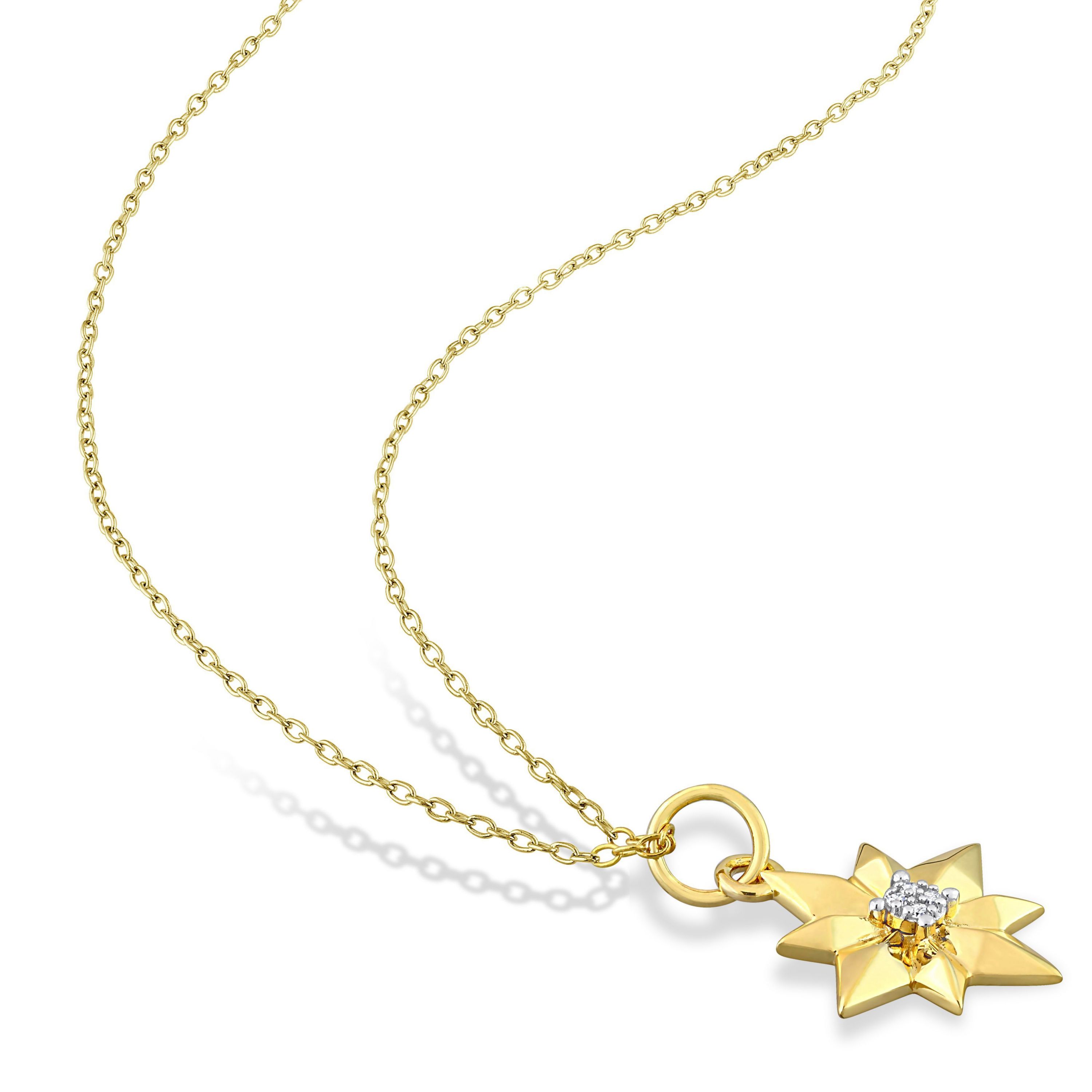Diamond Accent North Star Charm Necklace in Yellow Plated Sterling Silver