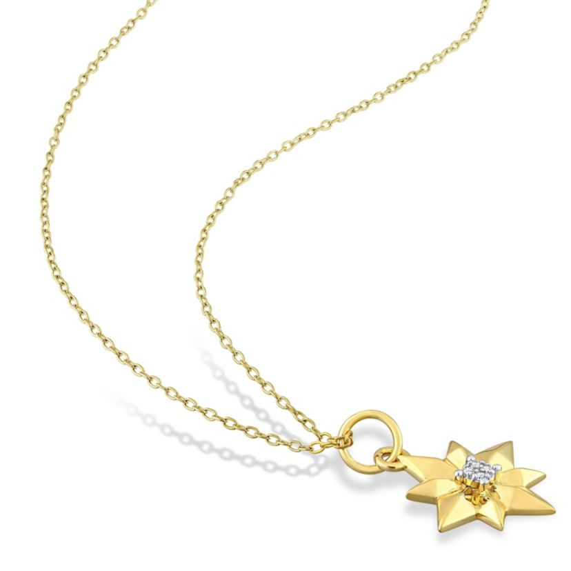 Diamond Accent North Star Charm Necklace in Yellow Plated Sterling Silver