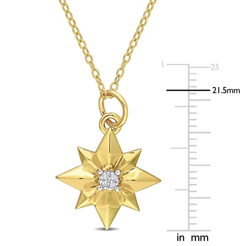 Diamond Accent North Star Charm Necklace in Yellow Plated Sterling Silver